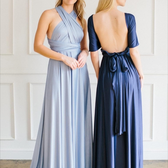 Convertible Infinity Dress & Bandeau Long Maxi Bridesmaid/Prom Dress Dusty Blue - Picture 6 of 7